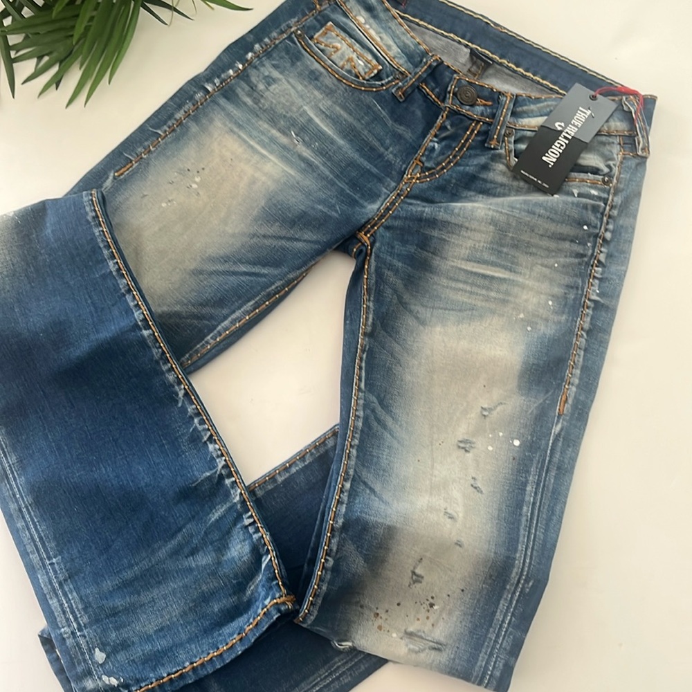 True Religion Distressed Blue Straight Jeans